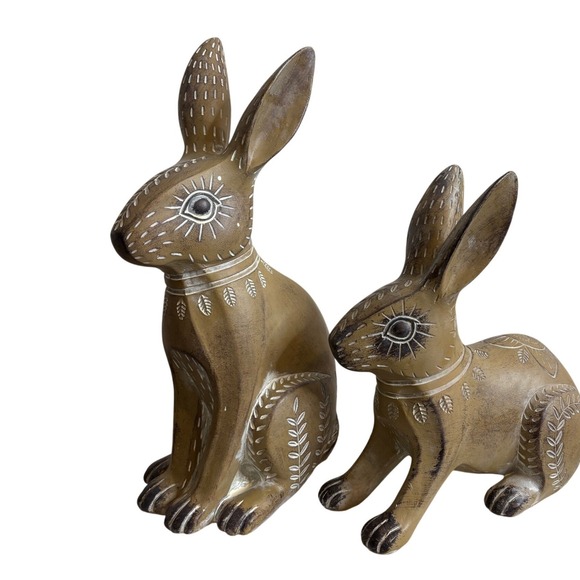 Pier 1 Imports Other - VTG Pier 1 Boho Easter Rabbits Set 2 Folk Art Easter Home Decor Minimalist